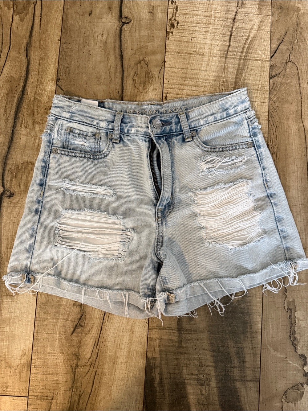 American Eagle Outfitters Light Blue Distressed Denim Jean Shorts